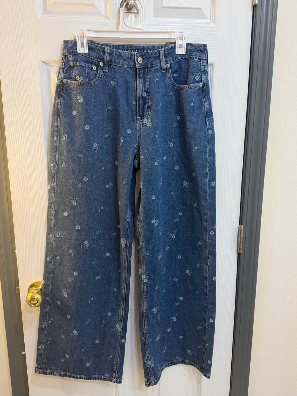 American Eagle Outfitters Dark Blue Floral Wide-Leg Jeans